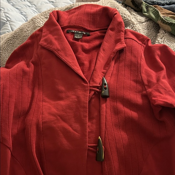 Vintage Lucky Brand Maroon Trench Coat Toggle Button Cardigan, M - Picture 3 of 12